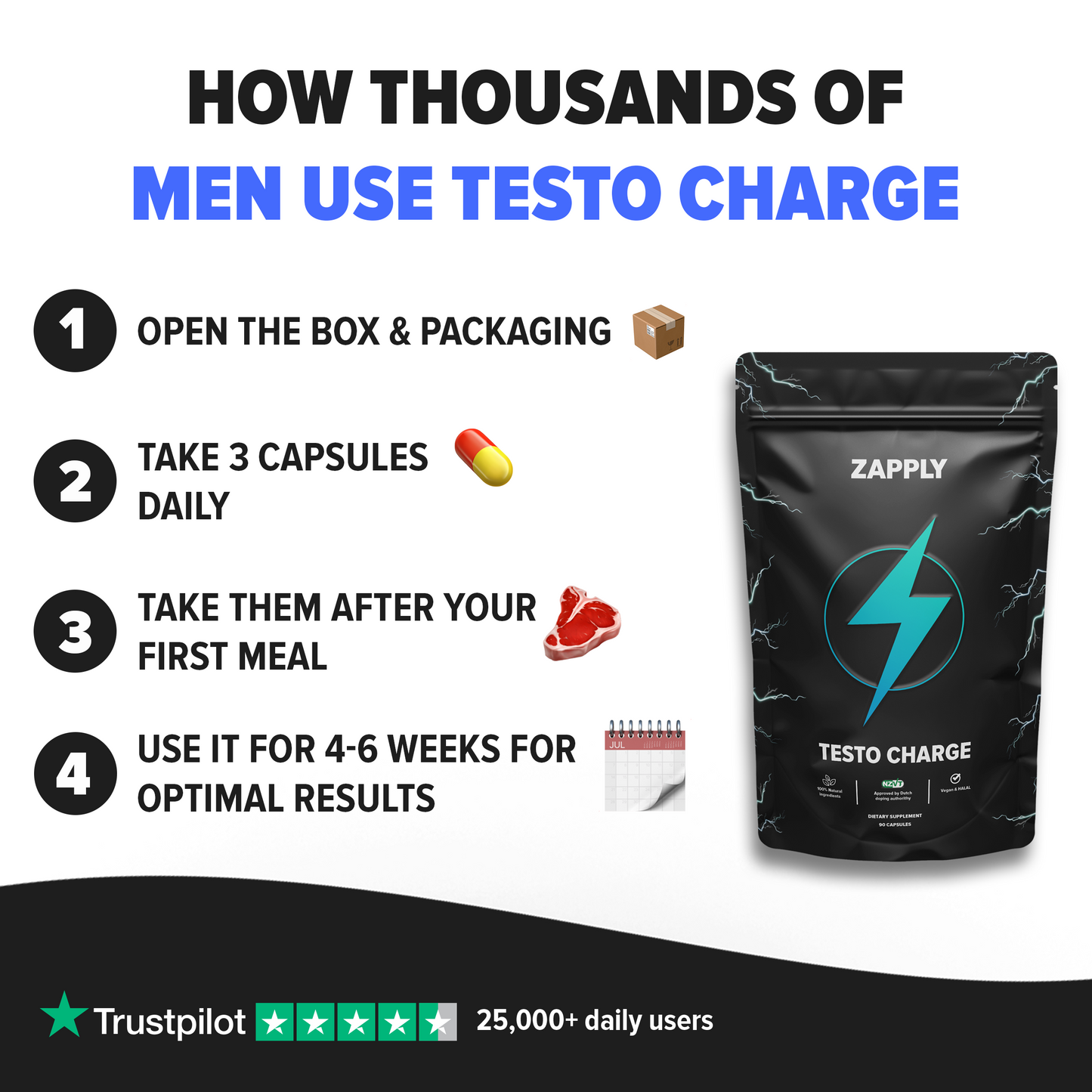 Testo Charge: 90 capsules + Free E-book