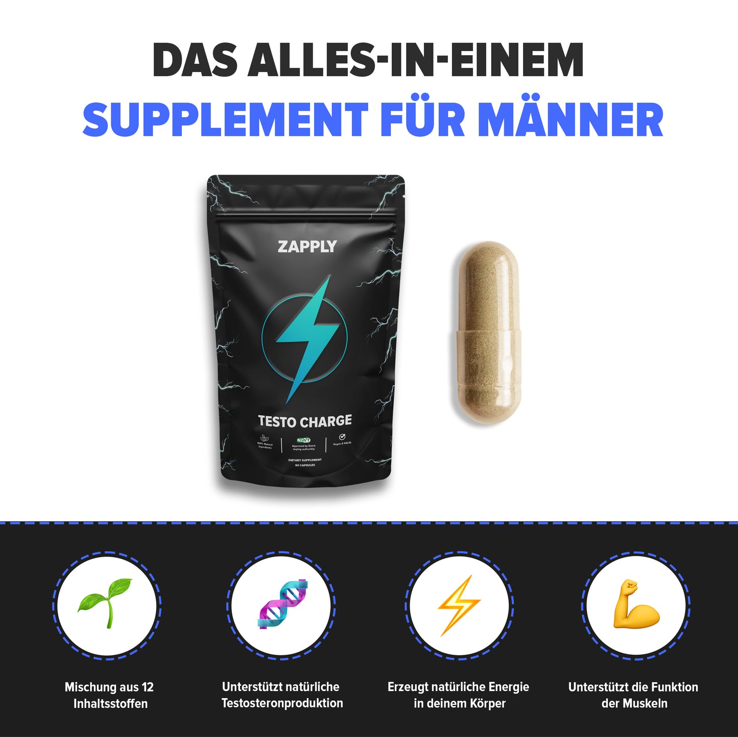 Testo Charge – Testosteron-Unterstützung – 2+1 GRATIS ANGEBOT