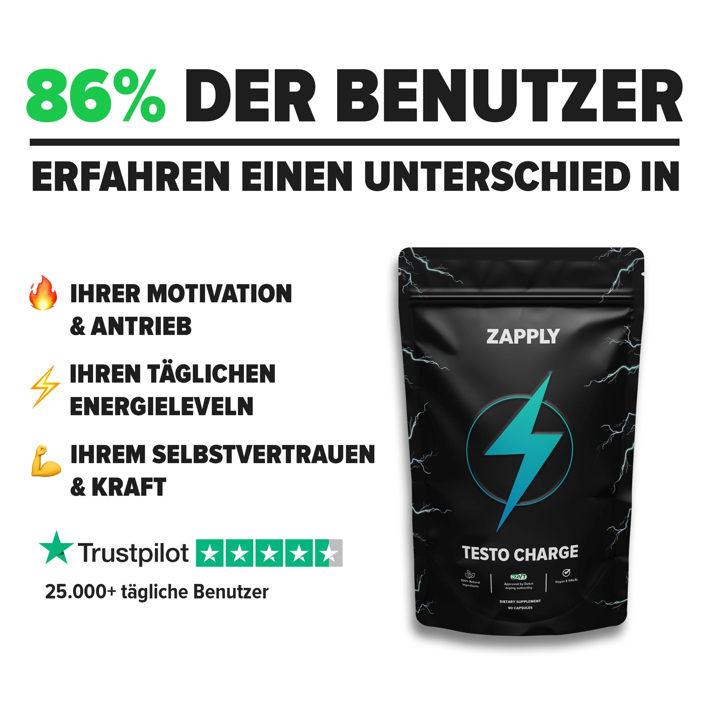 Testo Charge – Testosteron-Unterstützung – 2+1 GRATIS ANGEBOT